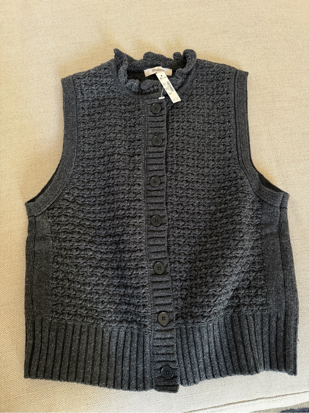 MADEWELL M Ruffled Sleeveless CROCHET KNIT Cardigan VEST